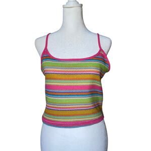 Super Cute Retro Boho Y2K Disco Stripe Crop Tank Top Size Large Brand Shein